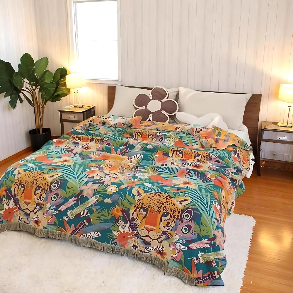 Jungle Adventure Kids Cotton Blanket - Safari Animal Design
