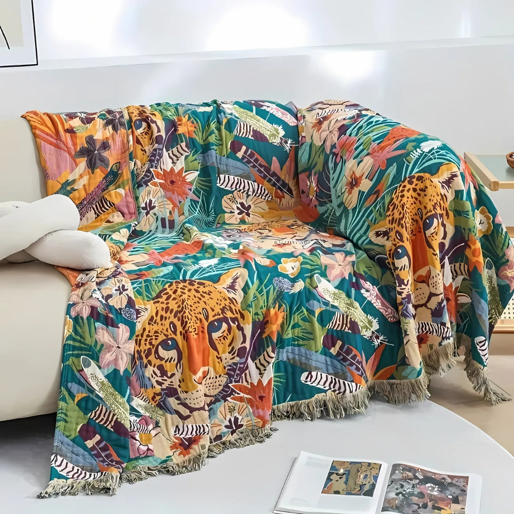 Jungle Adventure Kids Cotton Blanket - Safari Animal Design