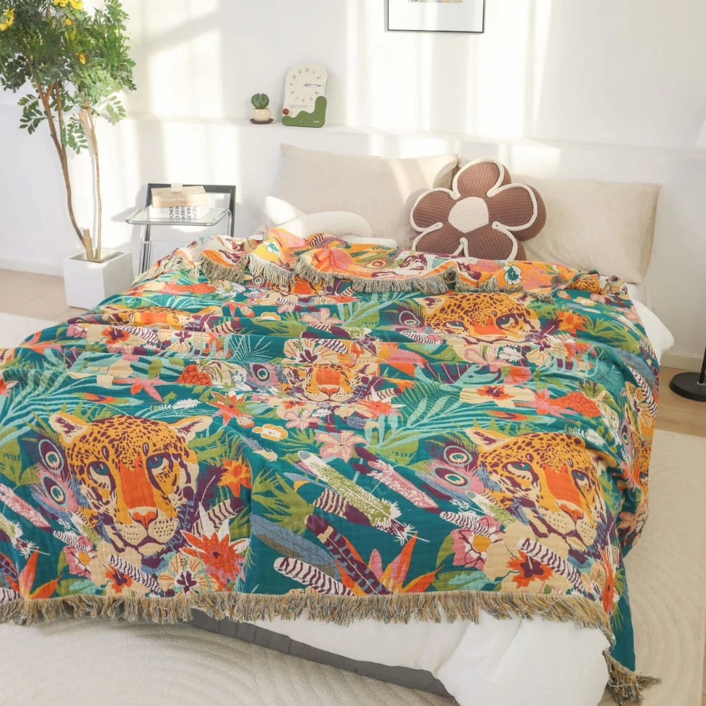 Jungle Adventure Kids Cotton Blanket - Safari Animal Design