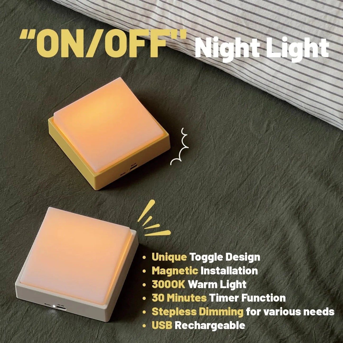 Rechargeable Wireless Dimmable Night Light with Magnetic Mount and Timer