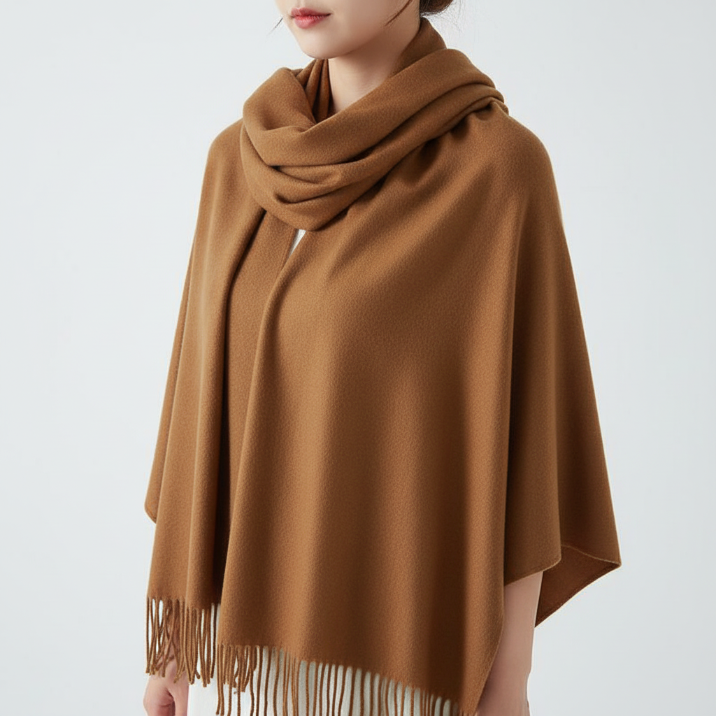 Oversized Checked Cashmere Scarf with Fringed Edges