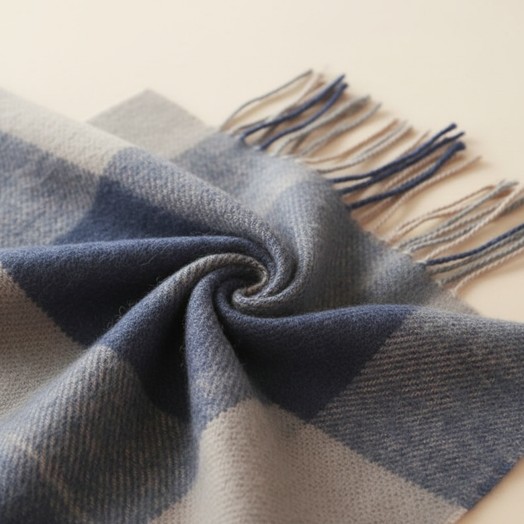 Oversized Checked Cashmere Scarf with Fringed Edges