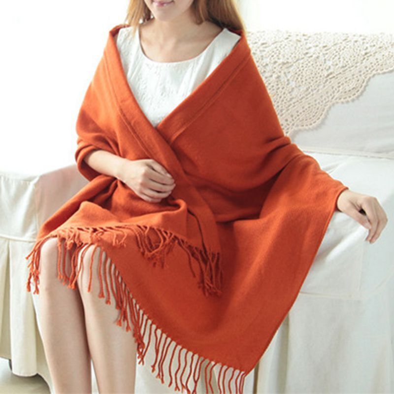 Oversized Checked Cashmere Scarf with Fringed Edges