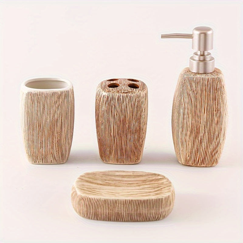Ceramic Bathroom Accessory Set with Wood Grain Finish