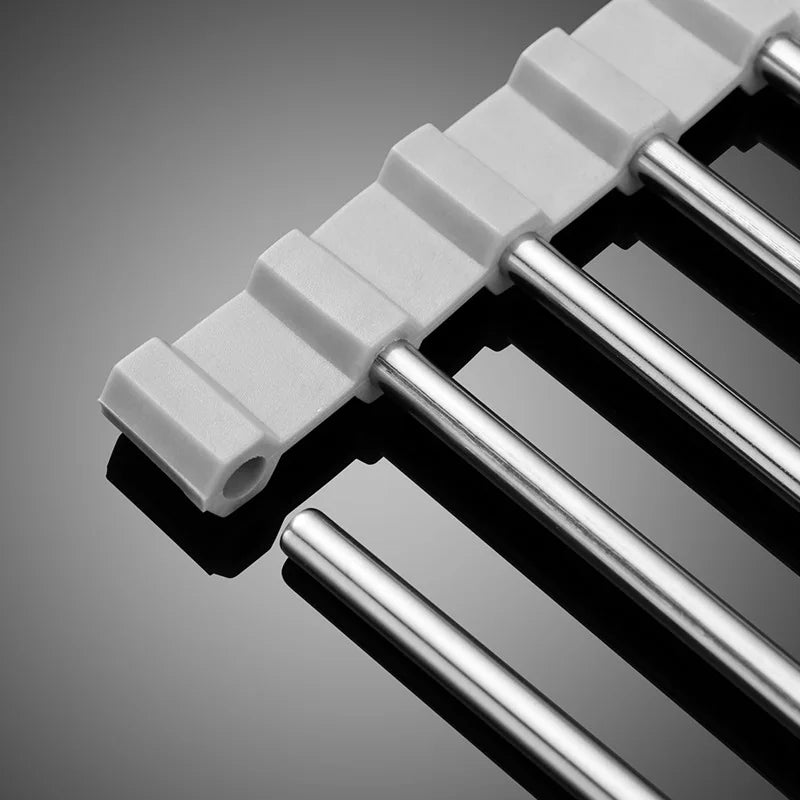 Stainless Steel Collapsible Dish Rack with Utensil Storage