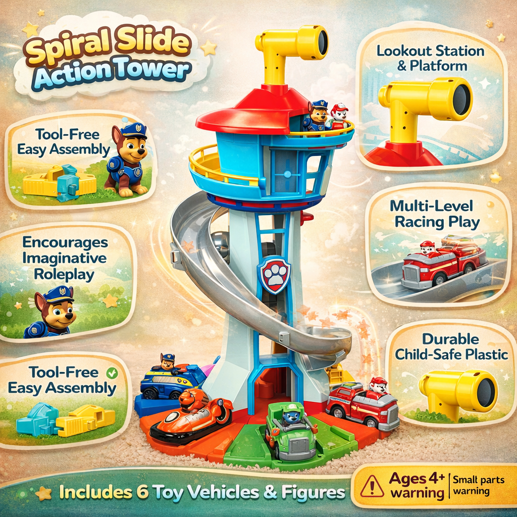 Kids Slide Tower Playset with Toy Cars and Figures