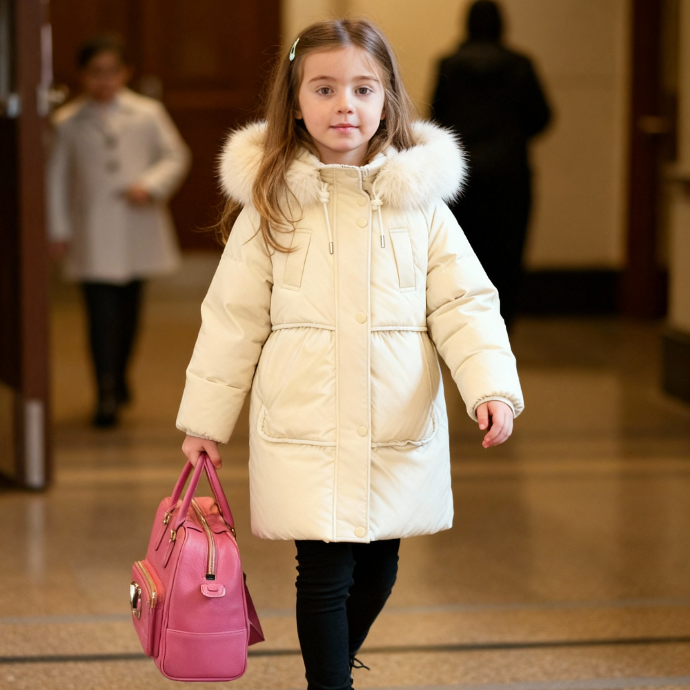 Long Cut Winter Jacket for Boys and Girls with Fur Collar