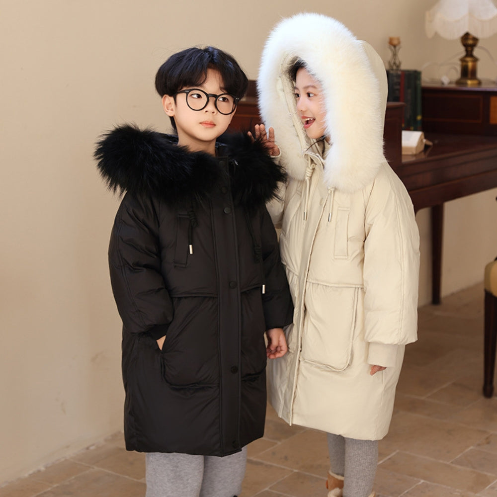 Long Cut Winter Jacket for Boys and Girls with Fur Collar