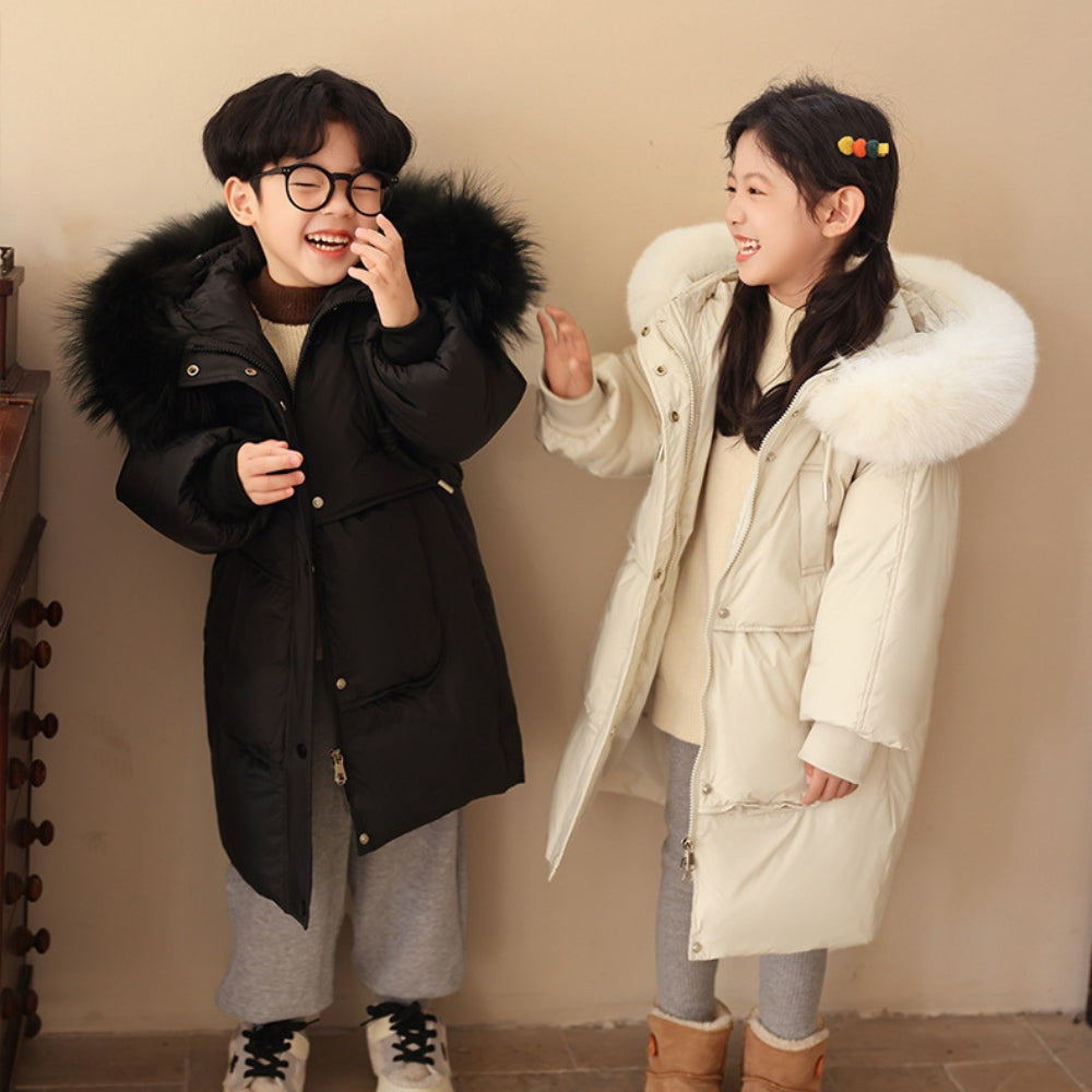 Long Cut Winter Jacket for Boys and Girls with Fur Collar