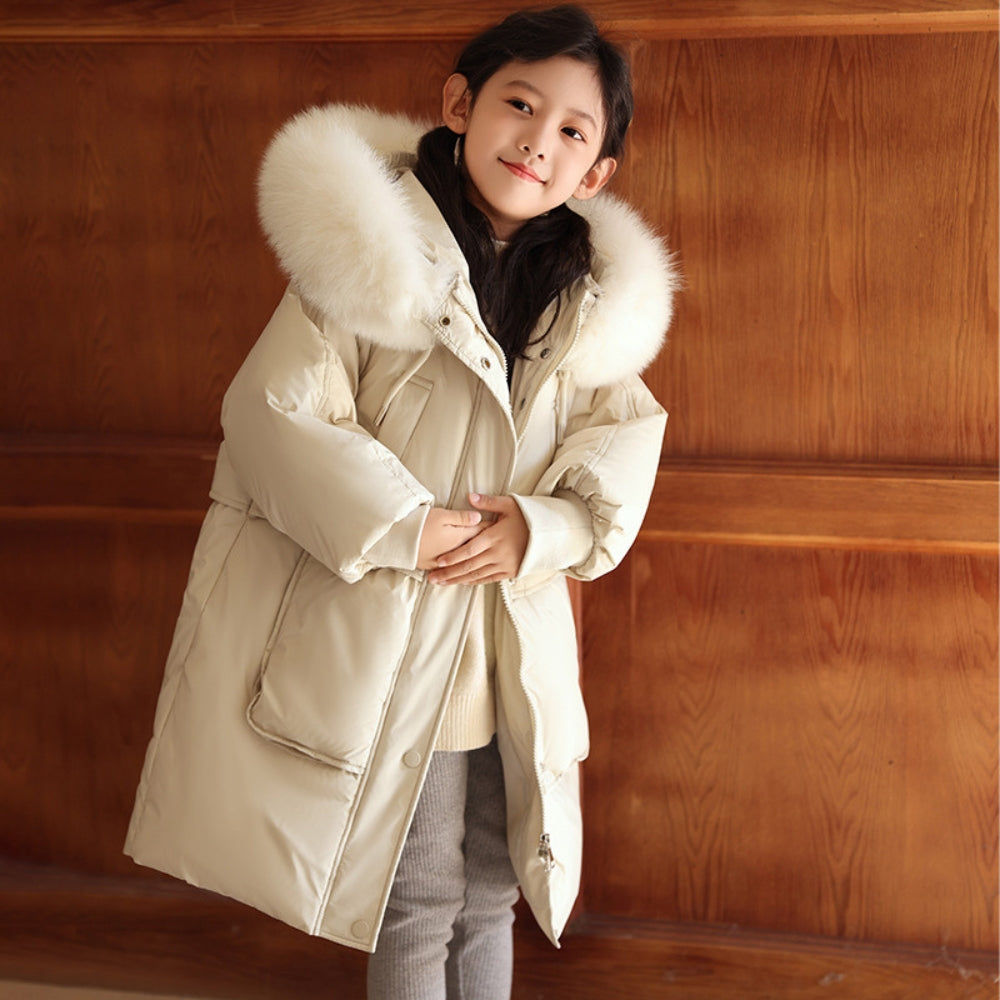 Long Cut Winter Jacket for Boys and Girls with Fur Collar