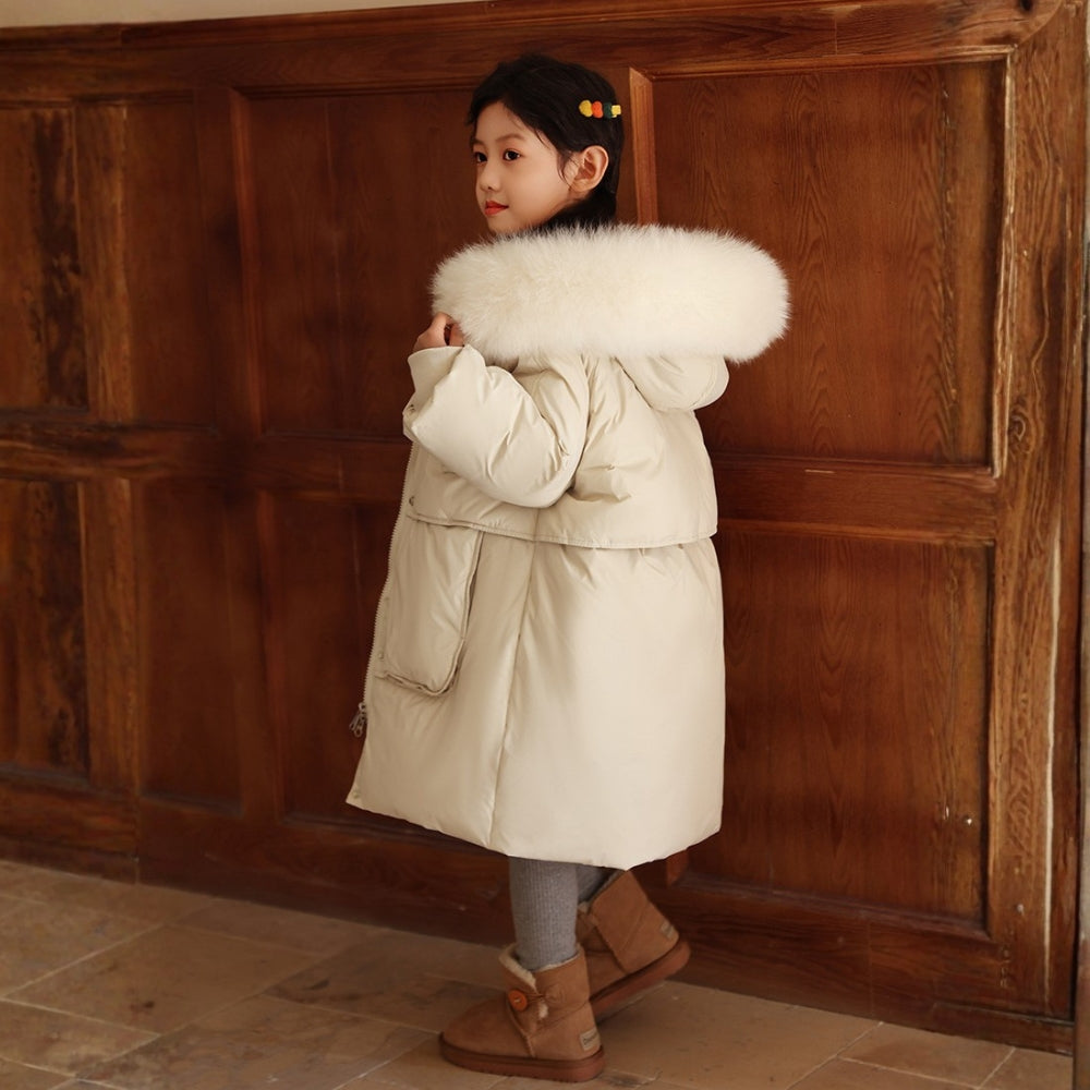 Long Cut Winter Jacket for Boys and Girls with Fur Collar