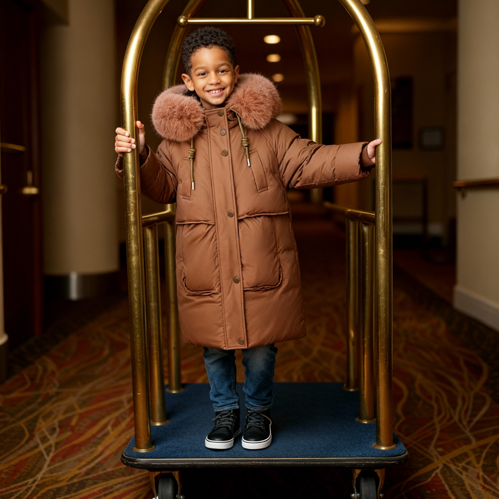 Long Cut Winter Jacket for Boys and Girls with Fur Collar