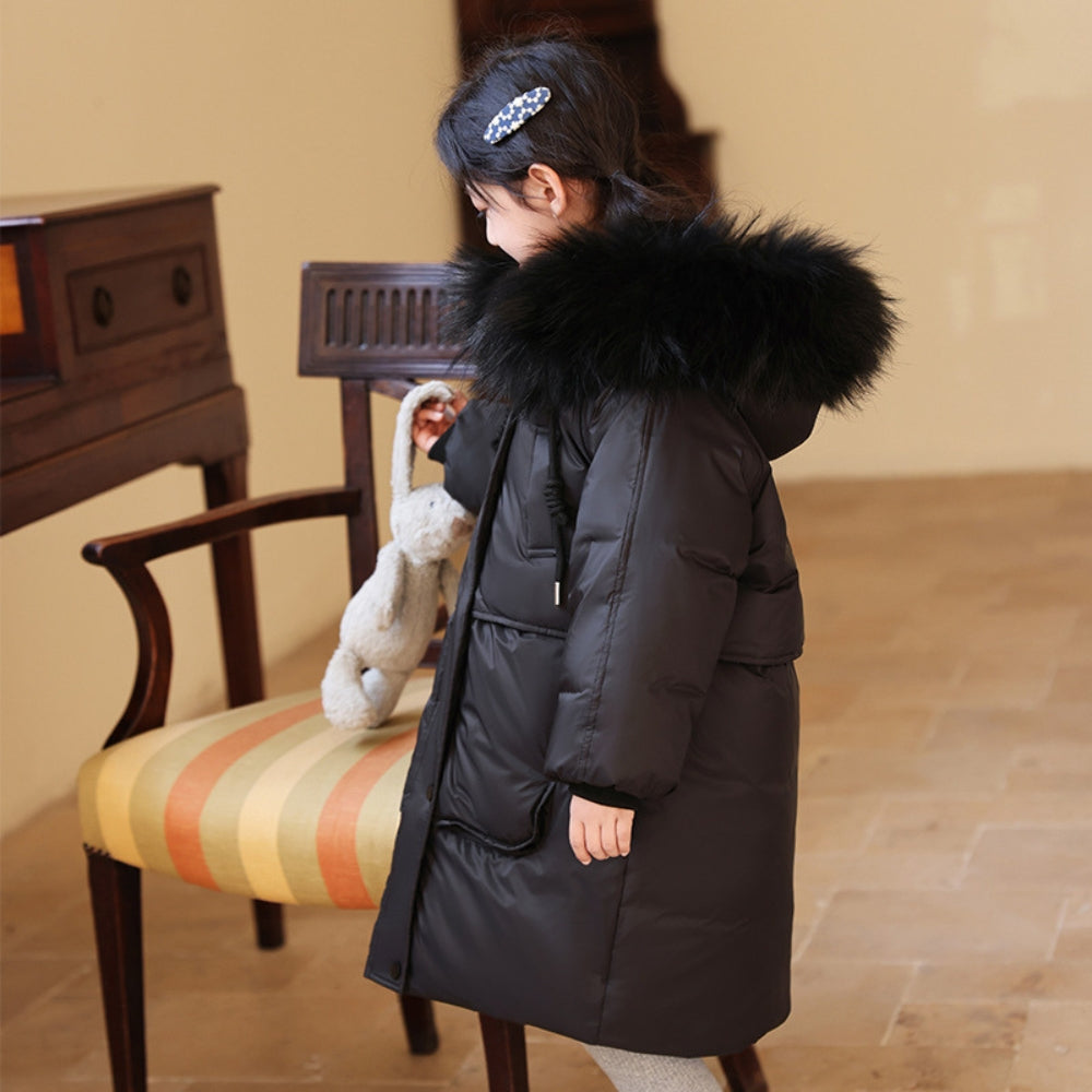 Long Cut Winter Jacket for Boys and Girls with Fur Collar