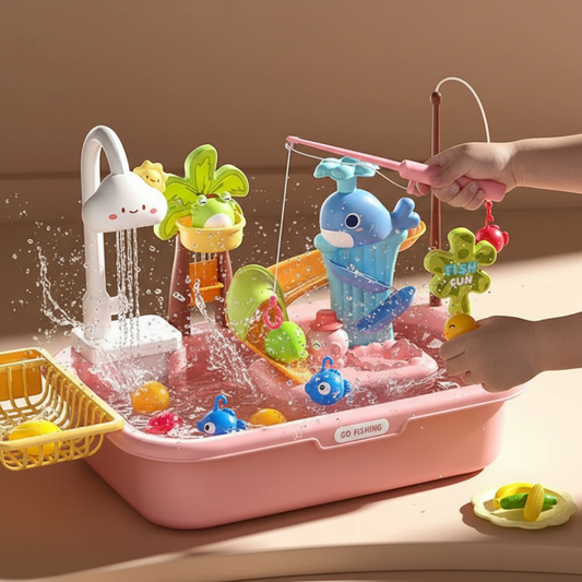 Kids Play Kitchen Sink Toy with Real Running Water and Cooking Accessories