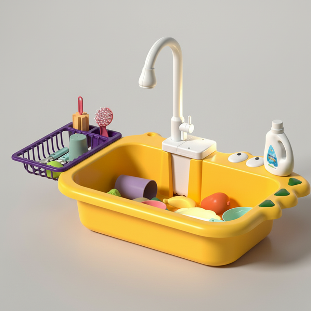 Kids Play Kitchen Sink Toy with Real Running Water and Cooking Accessories
