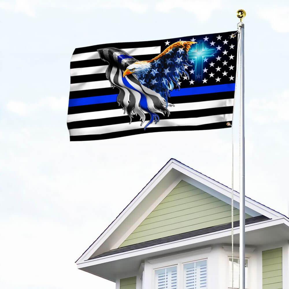 Thin Blue Line American Eagle Canvas Flag - Double-Sided, Custom Printed