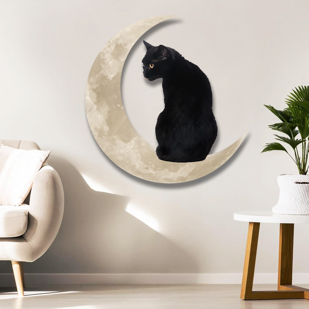 Black Cat Moon Metal Wall Sign