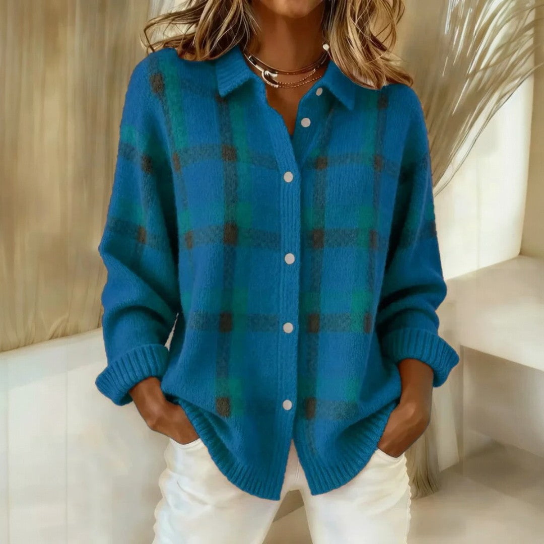 Casual Oversized Plaid Cardigan with Button Front and Long Sleeves