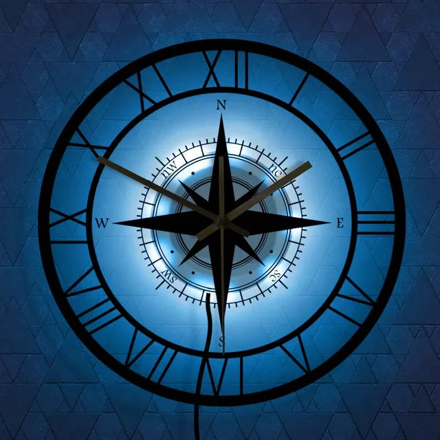 Silent Nautical Compass Wall Clock - Vintage Metal Design