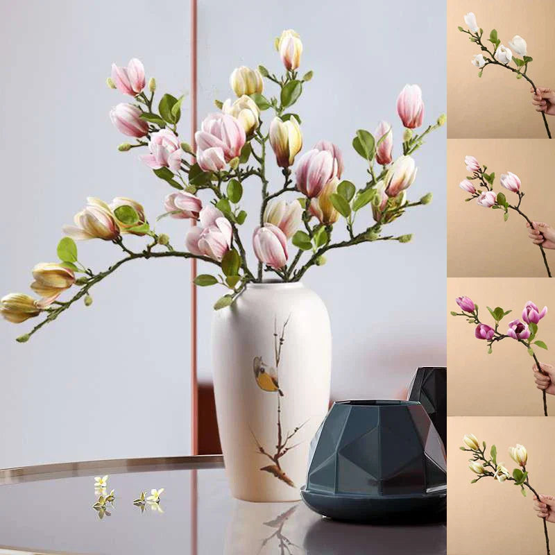 Lifelike Silk Magnolia Flower Branches