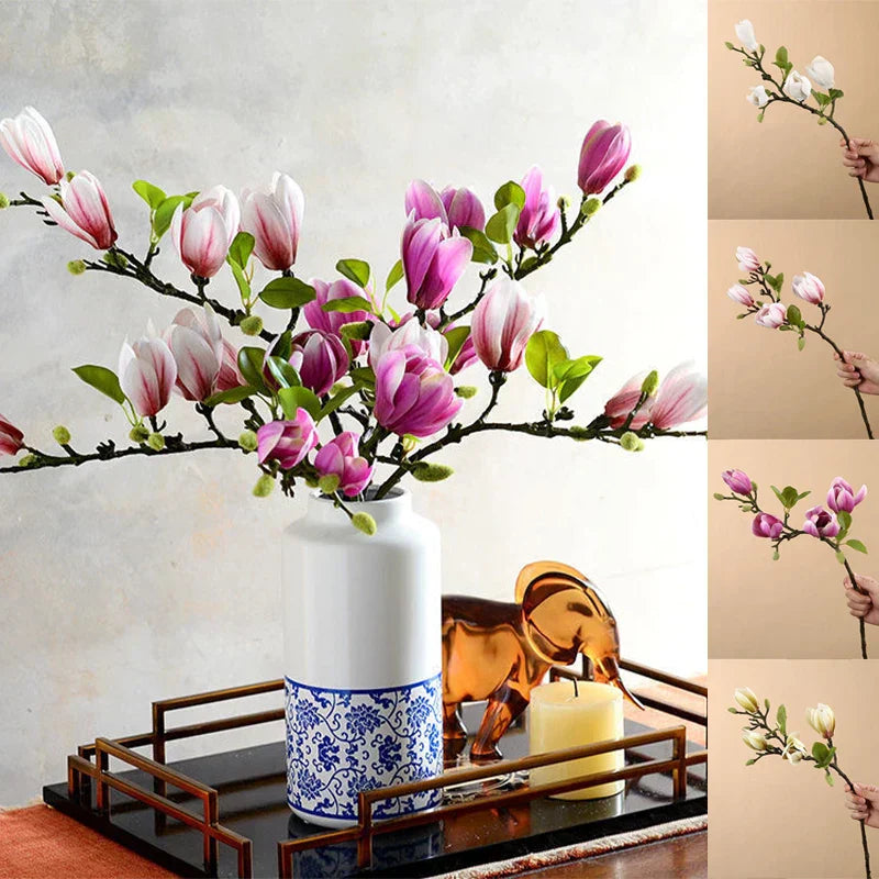 Lifelike Silk Magnolia Flower Branches