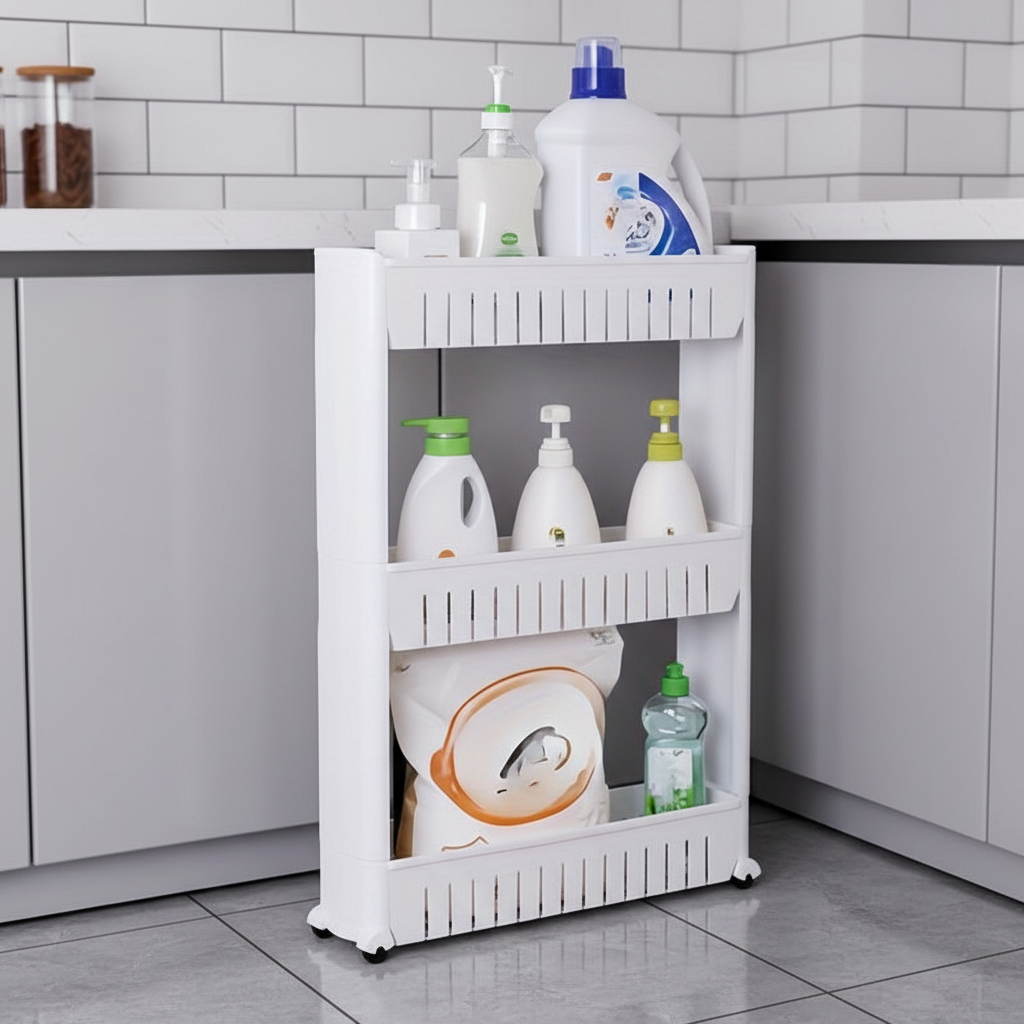 Slim Rolling Plastic Storage Cart with 3 Tiers