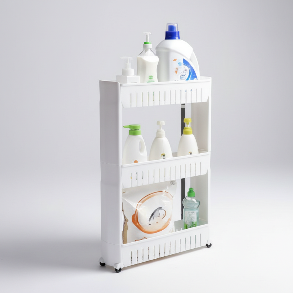 Slim Rolling Plastic Storage Cart with 3 Tiers