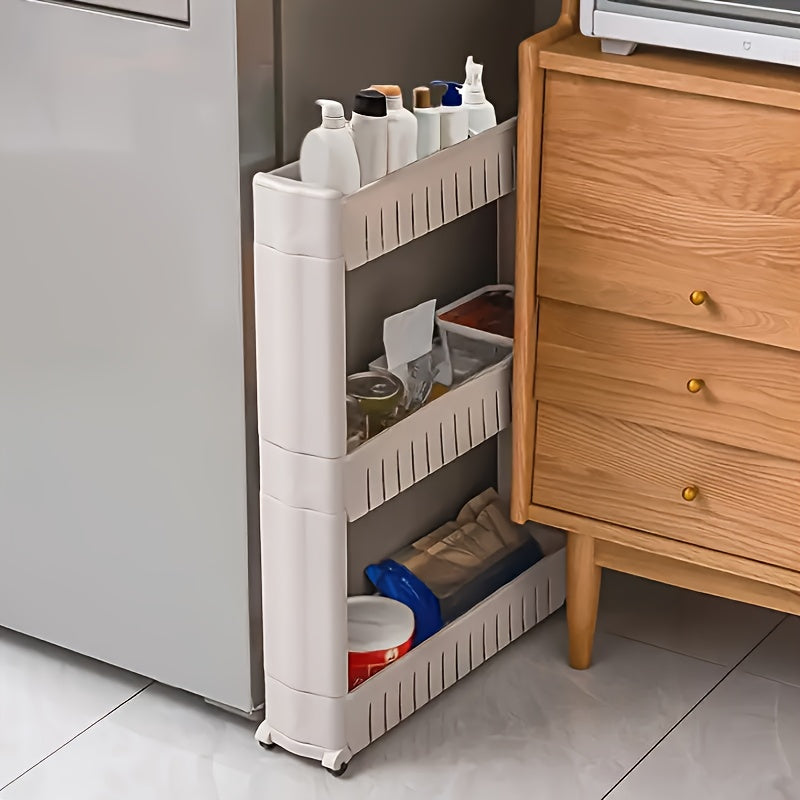 Slim Rolling Plastic Storage Cart with 3 Tiers