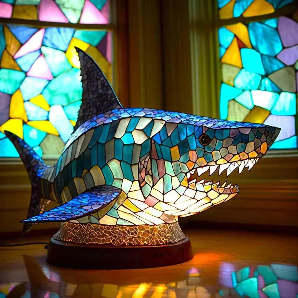 Stained-Glass Animal Table Lamp with Decorative Design