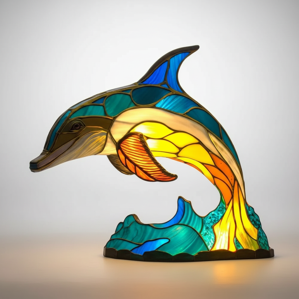Stained-Glass Animal Table Lamp with Decorative Design