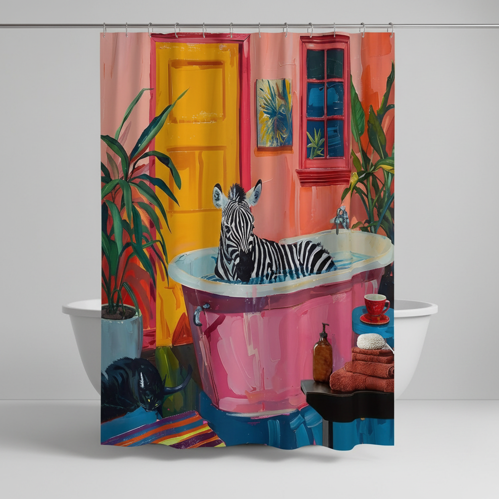 Zebra Print Polyester Shower Curtain - Water-Repellent and Mould-Resistant
