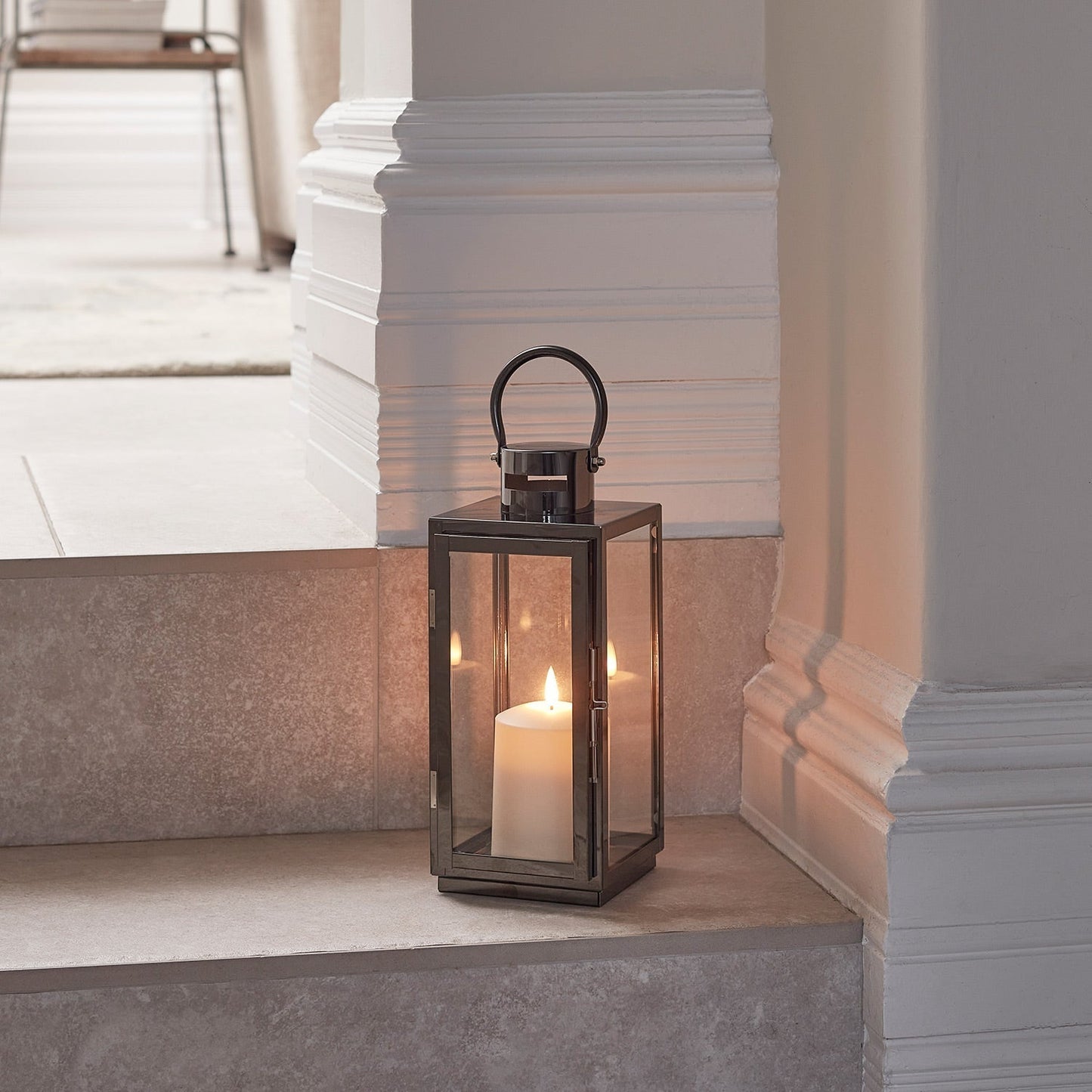 Stainless Steel LED Lantern with TruGlow Candle - Dark Gray