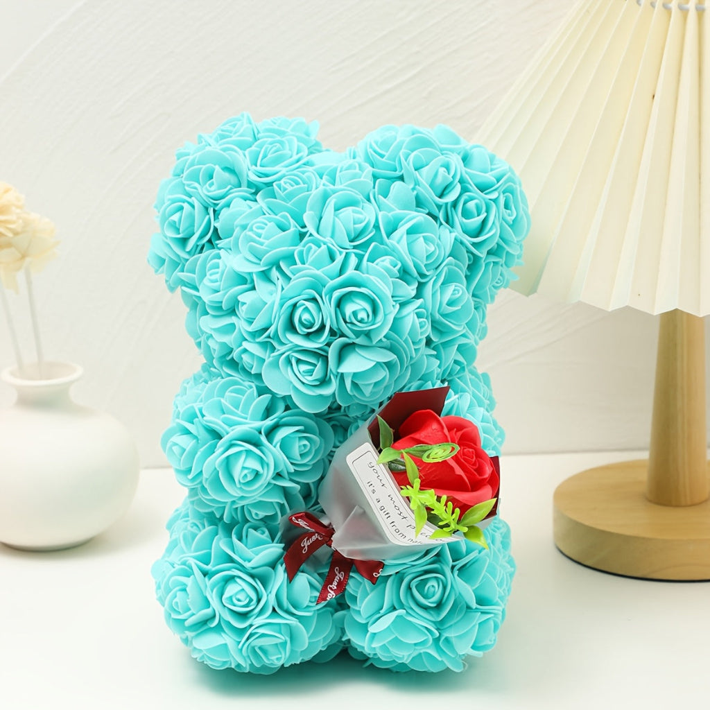 Rose Bear with Lifelike Artificial Flowers for Romantic Decor