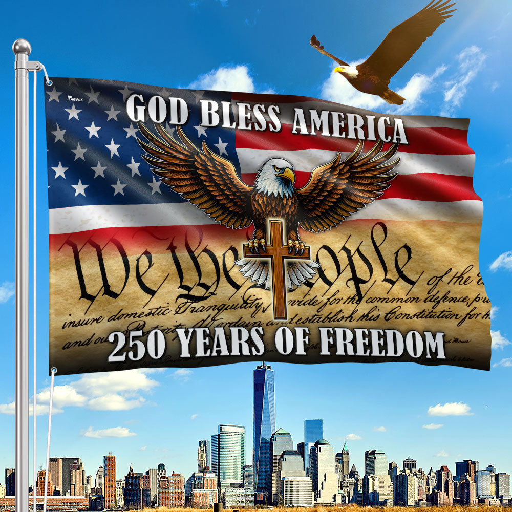 We The People Eagle Cross Grommet Flag - 250 Years of Freedom
