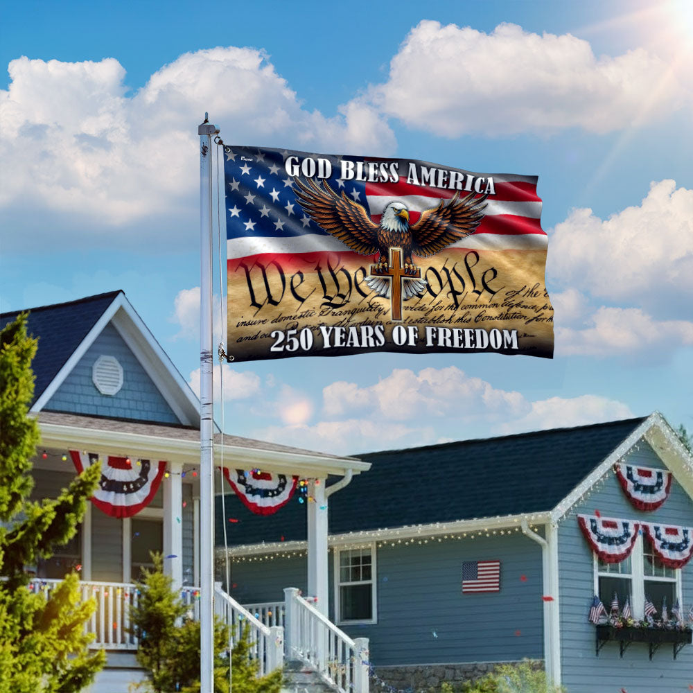 We The People Eagle Cross Grommet Flag - 250 Years of Freedom