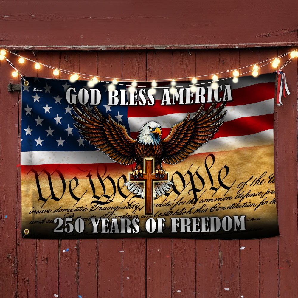 We The People Eagle Cross Grommet Flag - 250 Years of Freedom