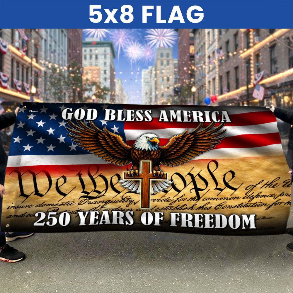 We The People Eagle Cross Grommet Flag - 250 Years of Freedom