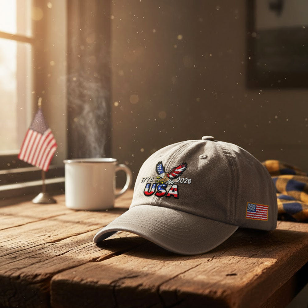 250th Anniversary Washed Cotton Cap with Embroidered American Flag