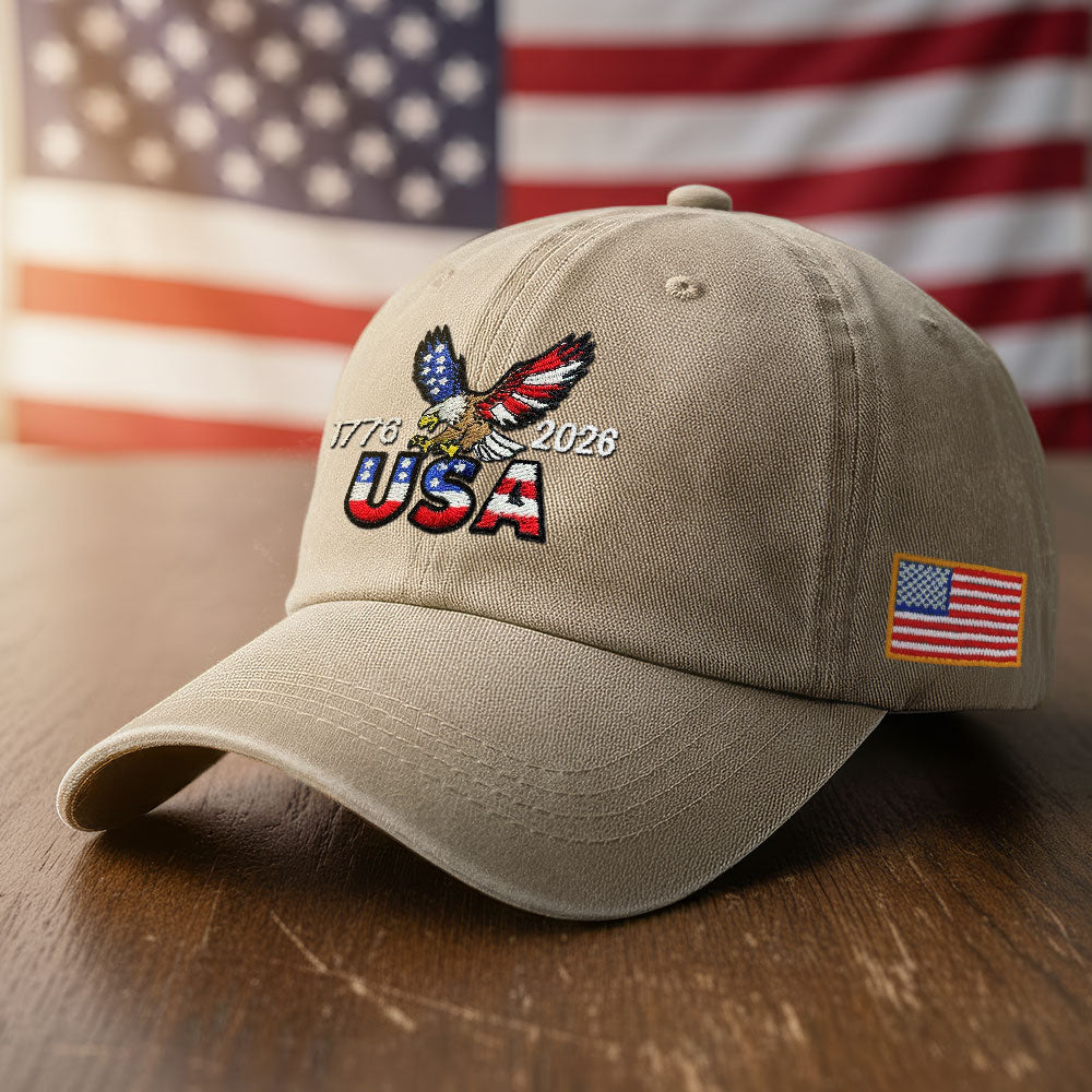 250th Anniversary Washed Cotton Cap with Embroidered American Flag