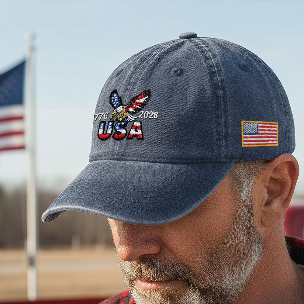 250th Anniversary Washed Cotton Cap with Embroidered American Flag