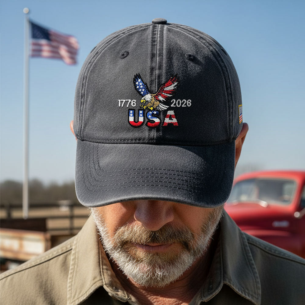 250th Anniversary Washed Cotton Cap with Embroidered American Flag