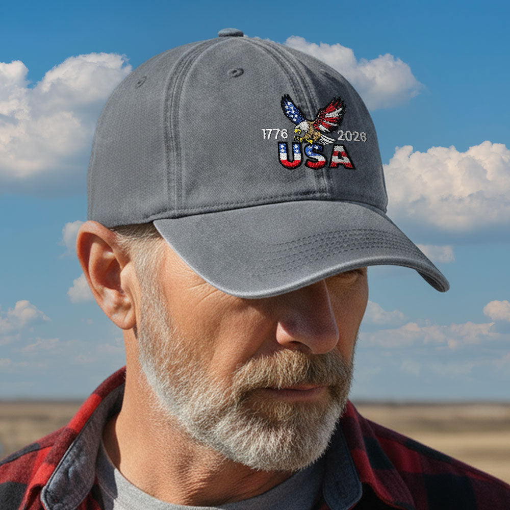 250th Anniversary Washed Cotton Cap with Embroidered American Flag