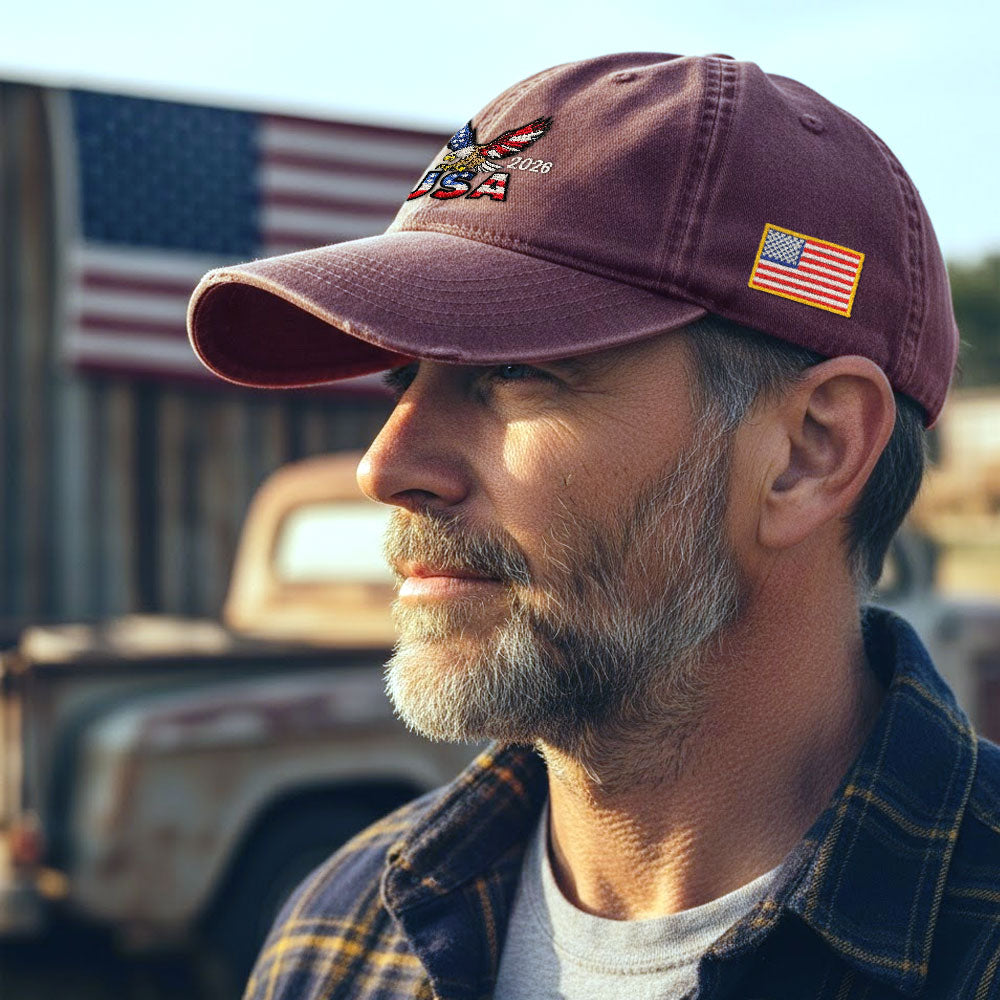 250th Anniversary Washed Cotton Cap with Embroidered American Flag
