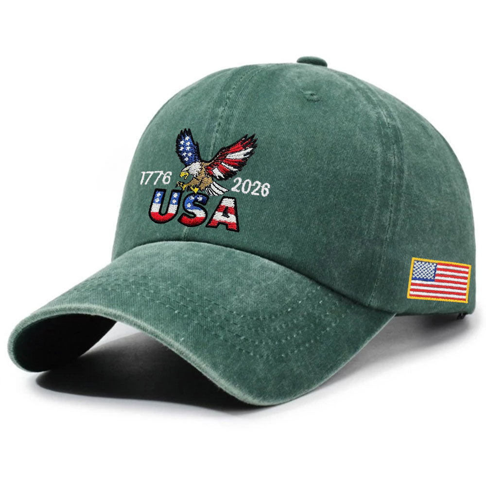 250th Anniversary Washed Cotton Cap with Embroidered American Flag