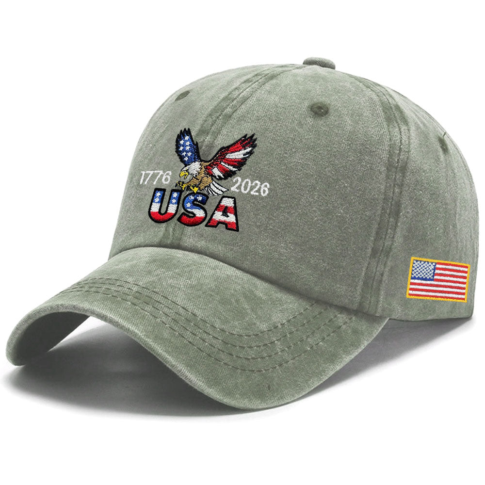 250th Anniversary Washed Cotton Cap with Embroidered American Flag