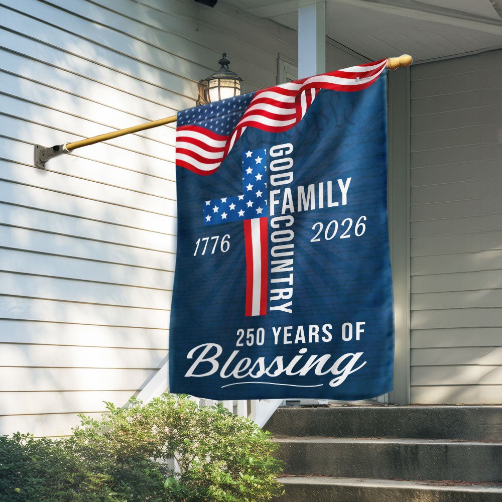 250 Years of Blessing God Patriotic Flag - Double-Sided Canvas, 3 Sizes Available