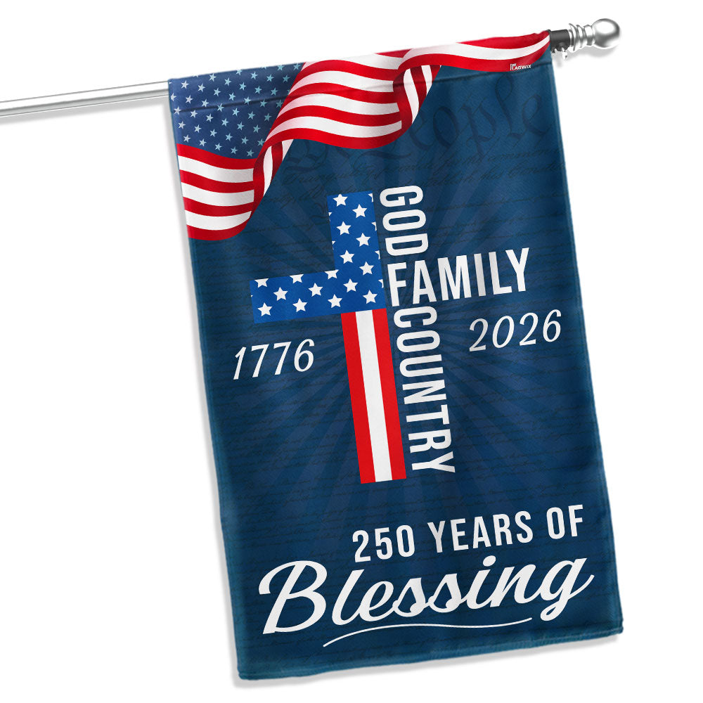 250 Years of Blessing God Patriotic Flag - Double-Sided Canvas, 3 Sizes Available