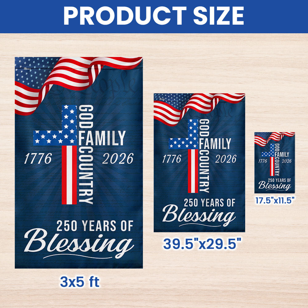 250 Years of Blessing God Patriotic Flag - Double-Sided Canvas, 3 Sizes Available