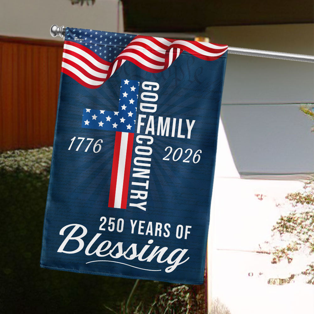250 Years of Blessing God Patriotic Flag - Double-Sided Canvas, 3 Sizes Available