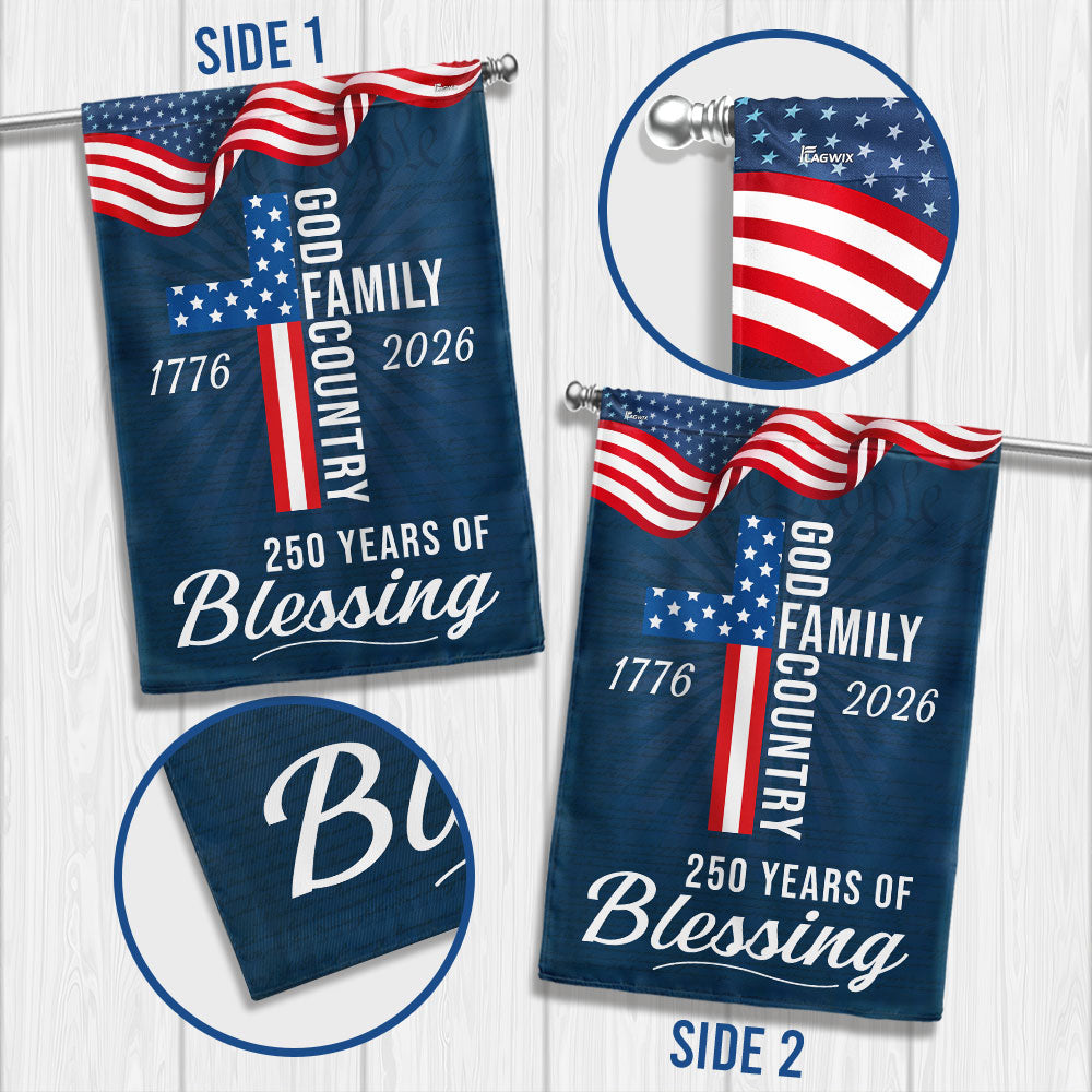 250 Years of Blessing God Patriotic Flag - Double-Sided Canvas, 3 Sizes Available